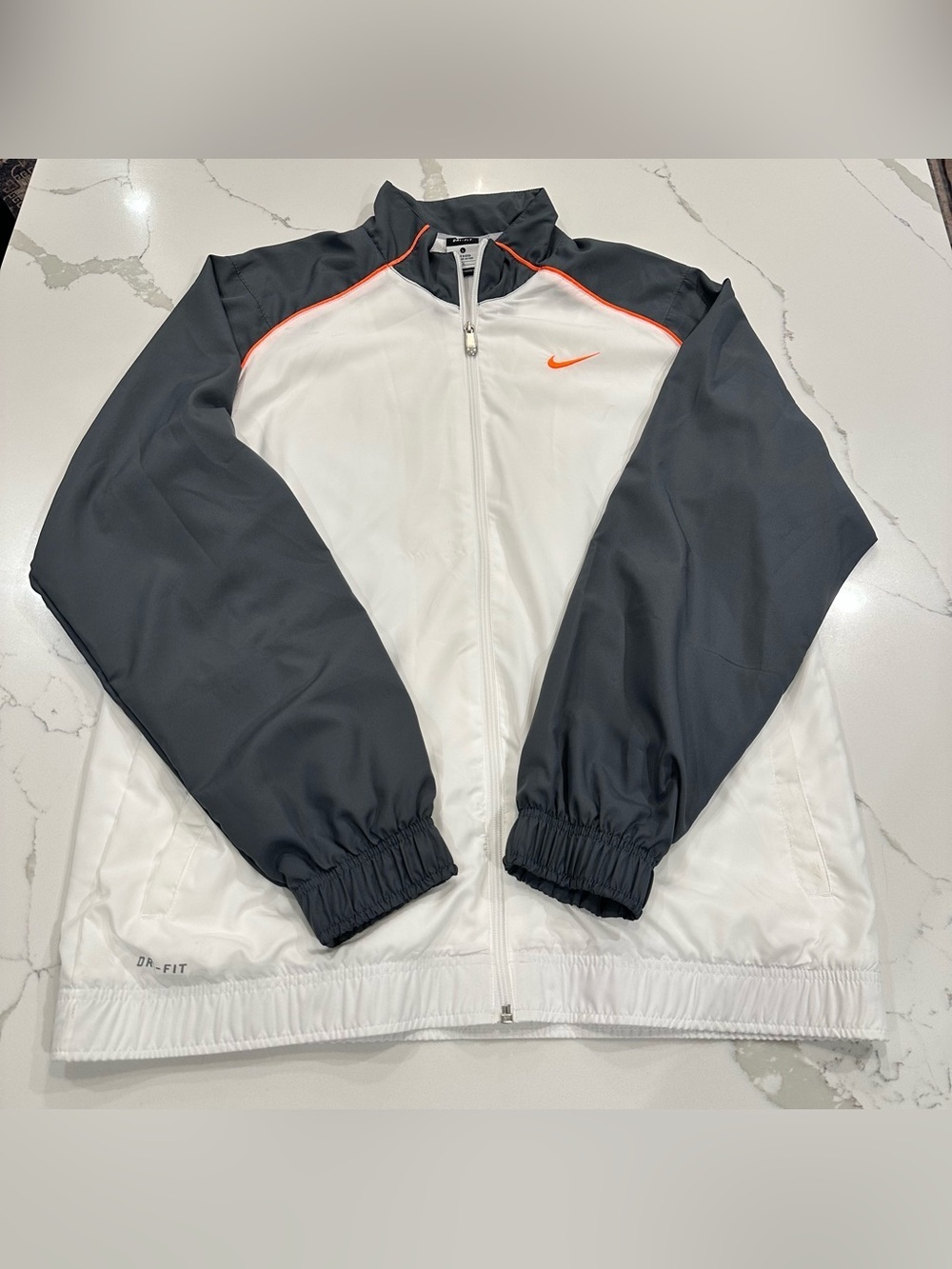Nike Dri-Fit Full Zip Track Jacket Windbreaker Mens L White Gray Orange Athletic